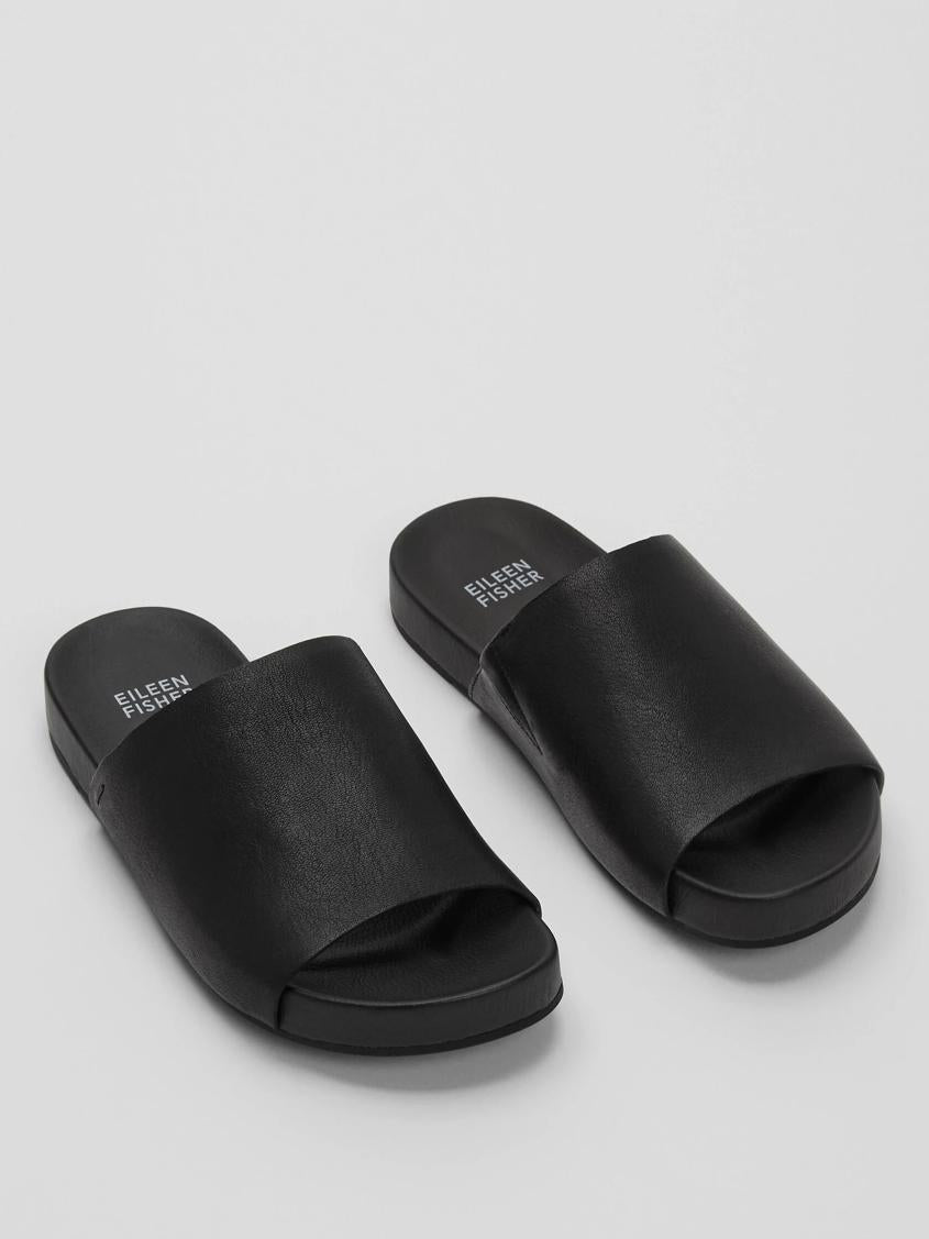 Eileen Fisher Shoes | Mask Tumbled Leather Slide Sandal Black - Women