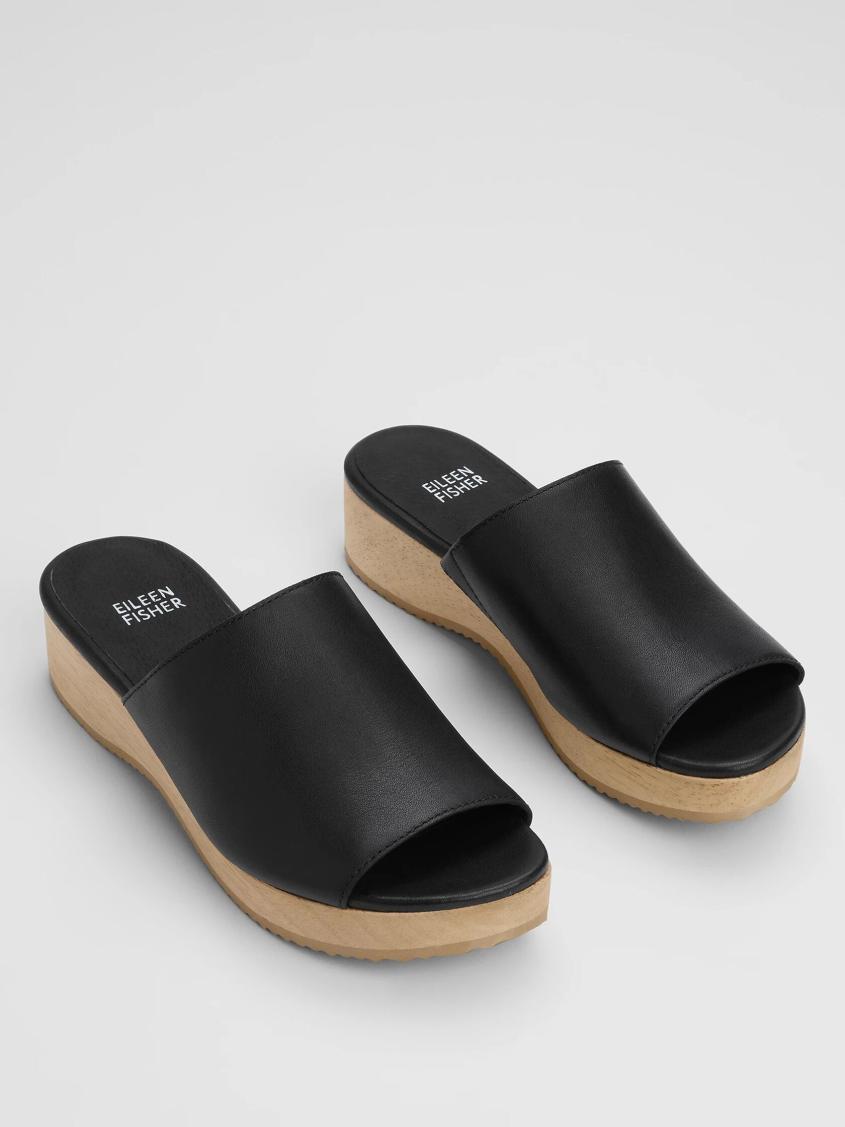Eileen Fisher Shoes | Novel Leather Wedge Sandal Black - Women