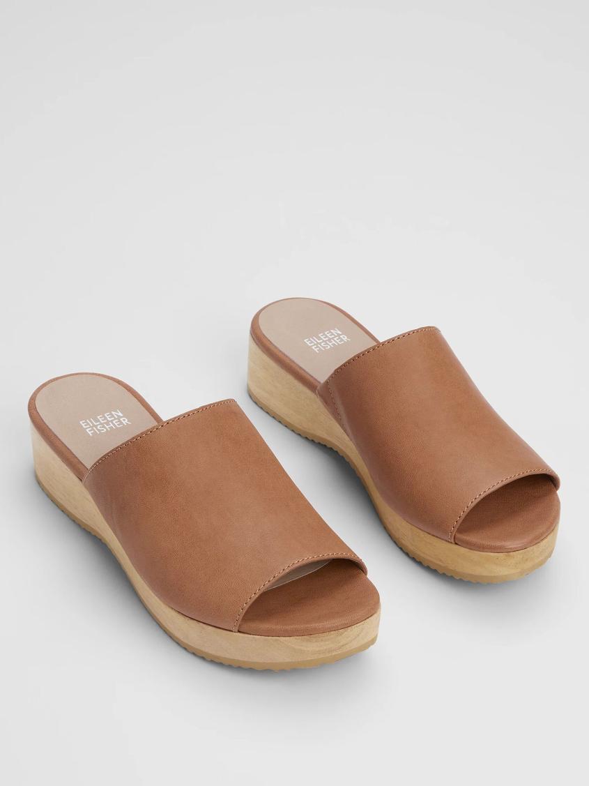 Eileen Fisher Shoes | Novel Tumbled Leather Wedge Sandal Cognac - Women