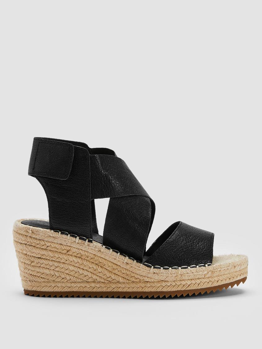 Eileen Fisher Shoes | Willow Tumbled Leather Wedge Espadrille Black - Women