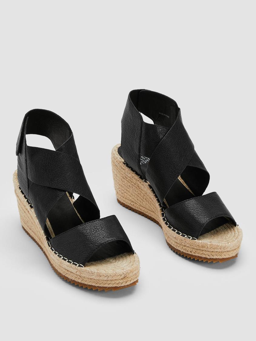 Eileen Fisher Shoes | Willow Tumbled Leather Wedge Espadrille Black - Women