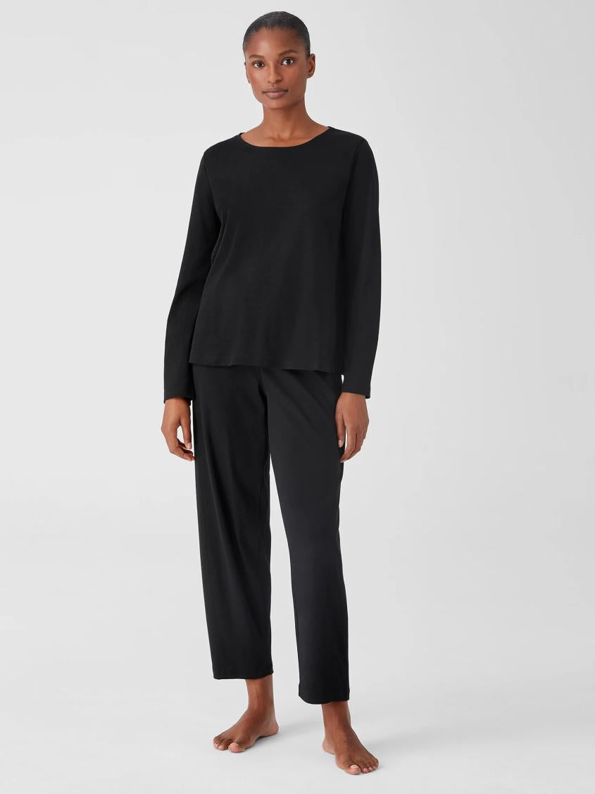 Eileen Fisher Sleepwear | Cozy Organic Cotton Interlock Jewel Neck Top Black - Women