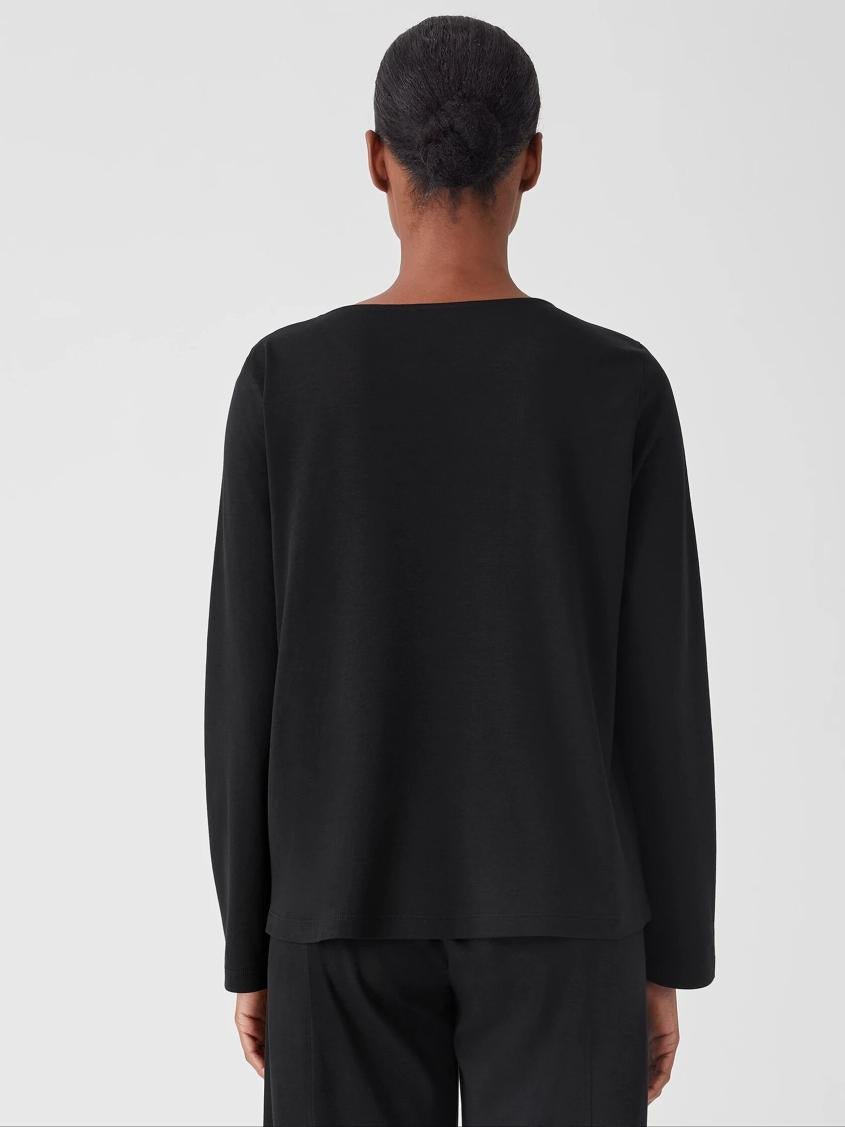 Eileen Fisher Sleepwear | Cozy Organic Cotton Interlock Jewel Neck Top Black - Women