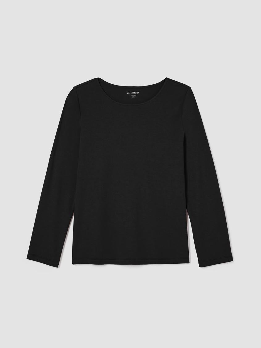 Eileen Fisher Sleepwear | Cozy Organic Cotton Interlock Jewel Neck Top Black - Women