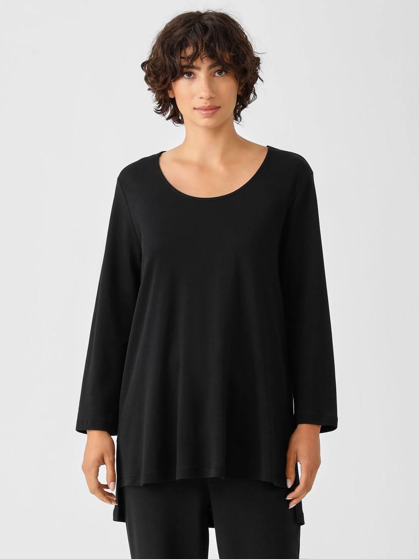 Eileen Fisher Sleepwear | Cozy Organic Cotton Interlock U-Neck Top Black - Women