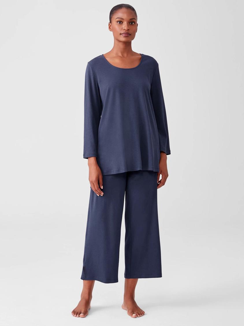 Eileen Fisher Sleepwear | Cozy Organic Cotton Interlock Wide-Leg Pant Indigo - Women