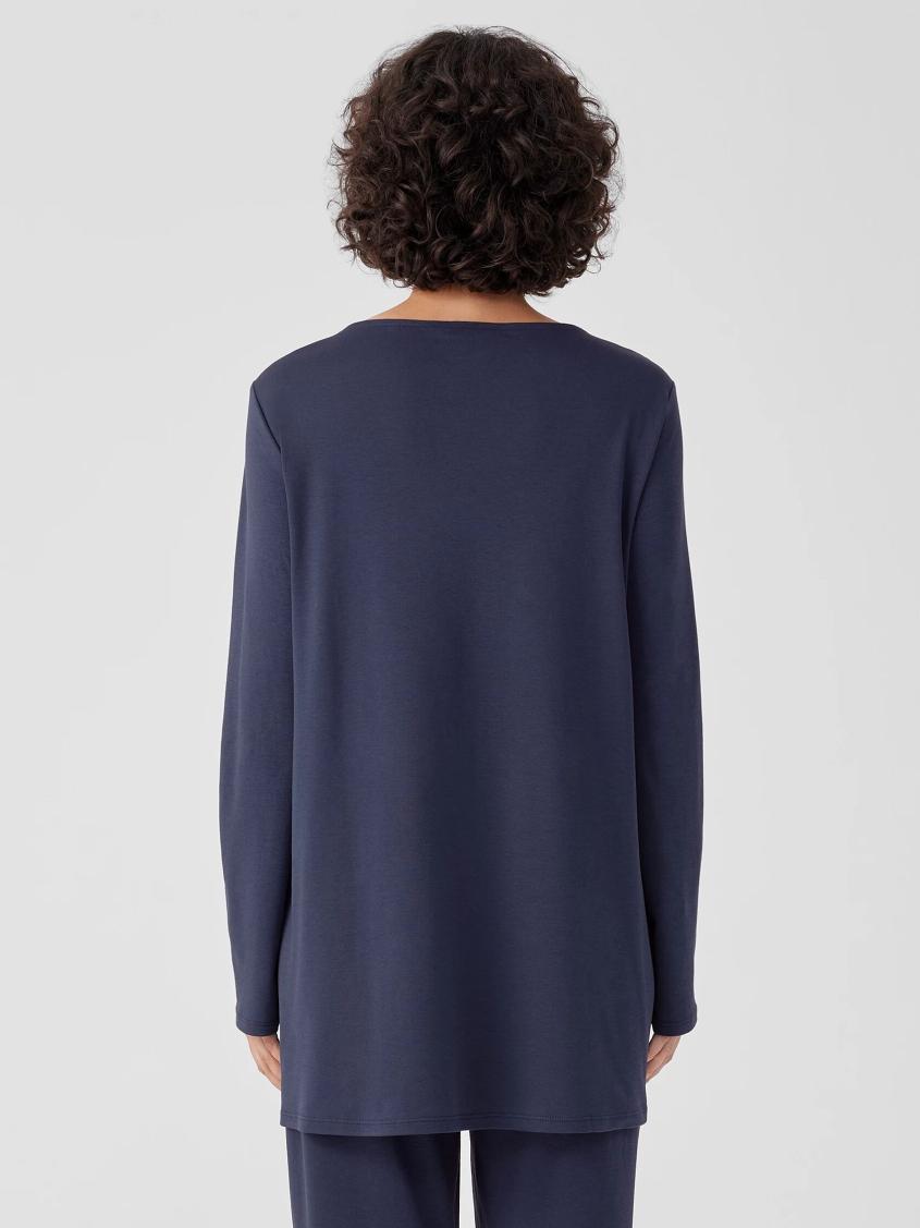 Eileen Fisher Sleepwear | Organic Cotton Interlock Long Sleep Top Indigo - Women