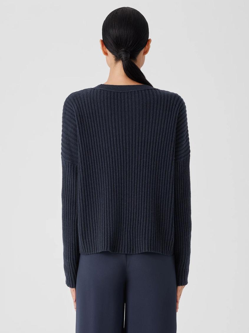 Eileen Fisher Sweaters &amp; Cardigans | Cotton And Recycled Cashmere Crew Neck Box-Top Ocean - Women