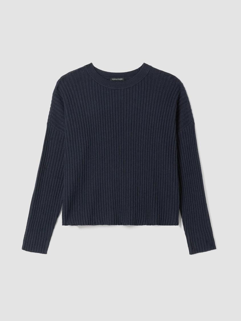 Eileen Fisher Sweaters &amp; Cardigans | Cotton And Recycled Cashmere Crew Neck Box-Top Ocean - Women