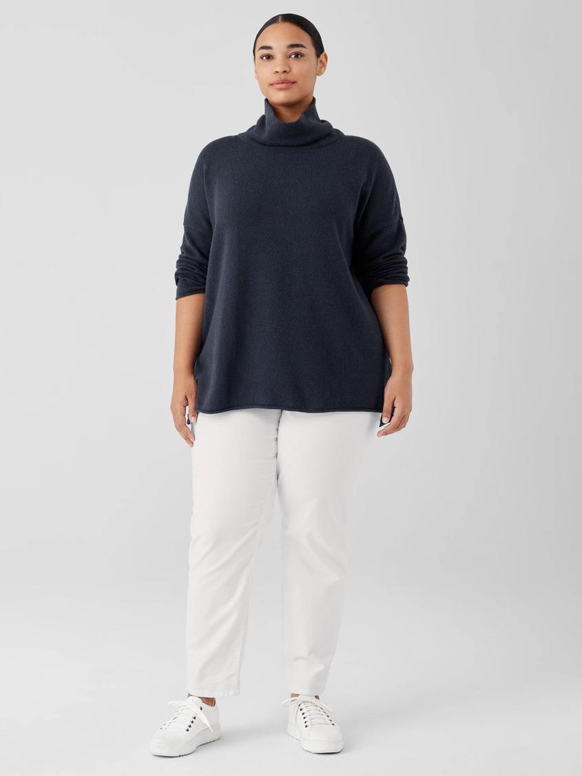 Eileen Fisher Sweaters &amp; Cardigans | Cotton And Recycled Cashmere Turtleneck Long Top Ocean - Women