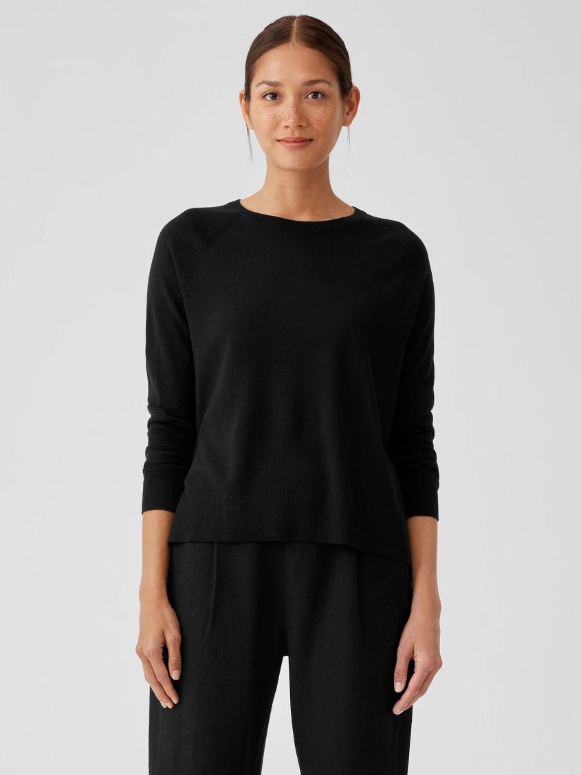 Eileen Fisher Sweaters &amp; Cardigans | Fine Merino Jersey Crew Neck Top In Regenerative Wool Black - Women