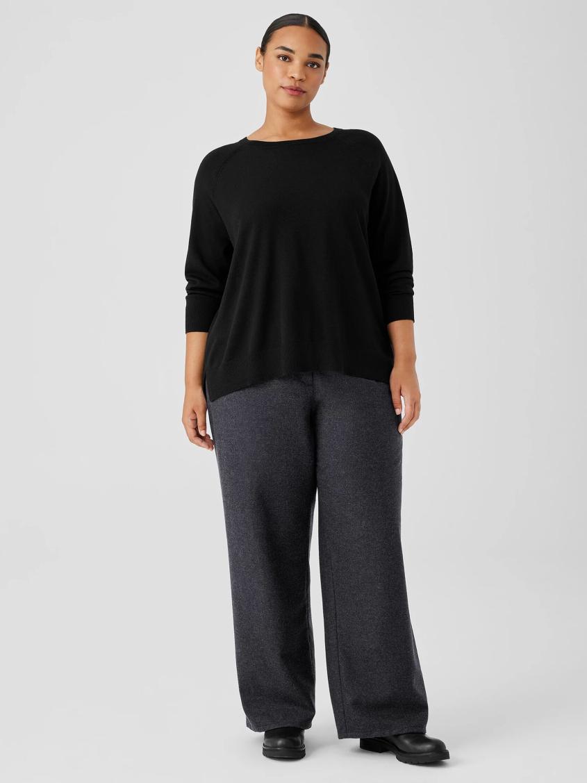 Eileen Fisher Sweaters &amp; Cardigans | Fine Merino Jersey Crew Neck Top In Regenerative Wool Black - Women