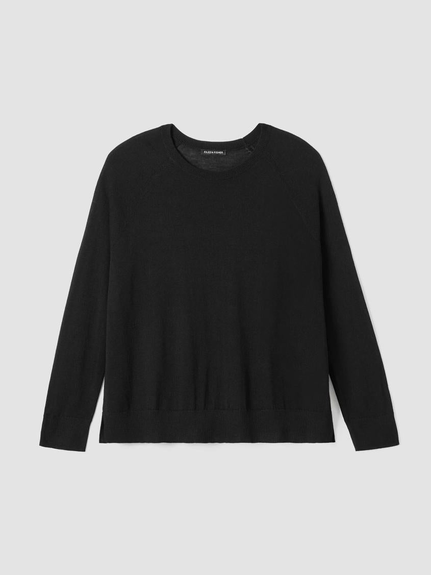 Eileen Fisher Sweaters &amp; Cardigans | Fine Merino Jersey Crew Neck Top In Regenerative Wool Black - Women