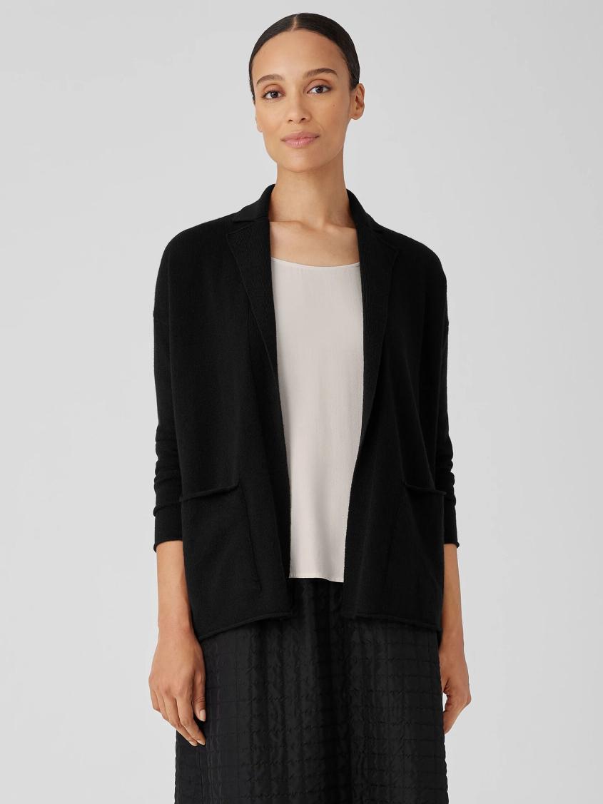 Eileen Fisher Sweaters &amp; Cardigans | Italian Cashmere Notch Collar Cardigan Black - Women