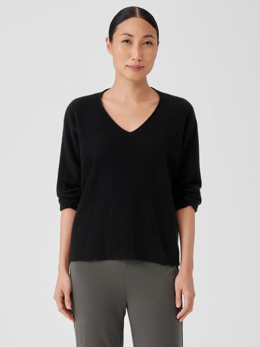 Eileen Fisher Sweaters &amp; Cardigans | Italian Cashmere V-Neck Top Black - Women