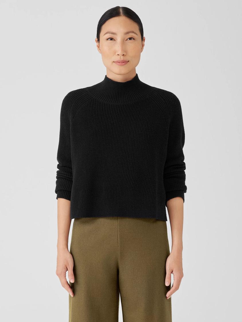 Eileen Fisher Sweaters &amp; Cardigans | Merino Cropped Turtleneck Top In Regenerative Wool Black - Women