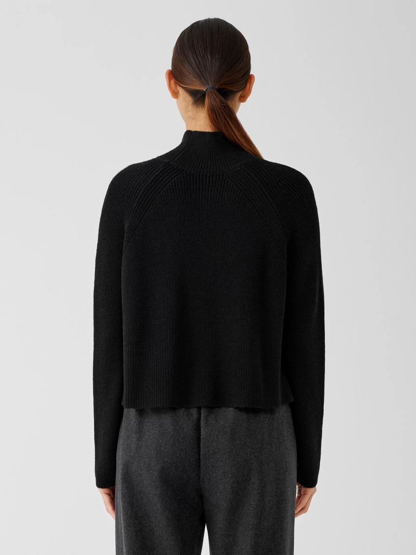 Eileen Fisher Sweaters &amp; Cardigans | Merino Cropped Turtleneck Top In Regenerative Wool Black - Women