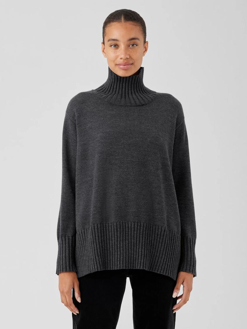 Eileen Fisher Sweaters &amp; Cardigans | Merino Jersey Turtleneck In Regenerative Wool Charcoal - Women