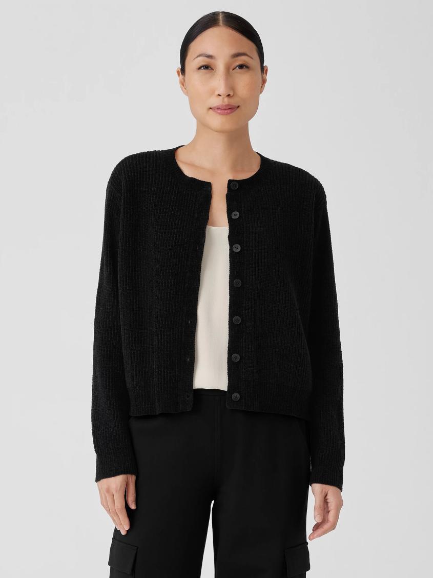 Eileen Fisher Sweaters &amp; Cardigans | Organic Cotton Chenille Crew Neck Cardigan Black - Women