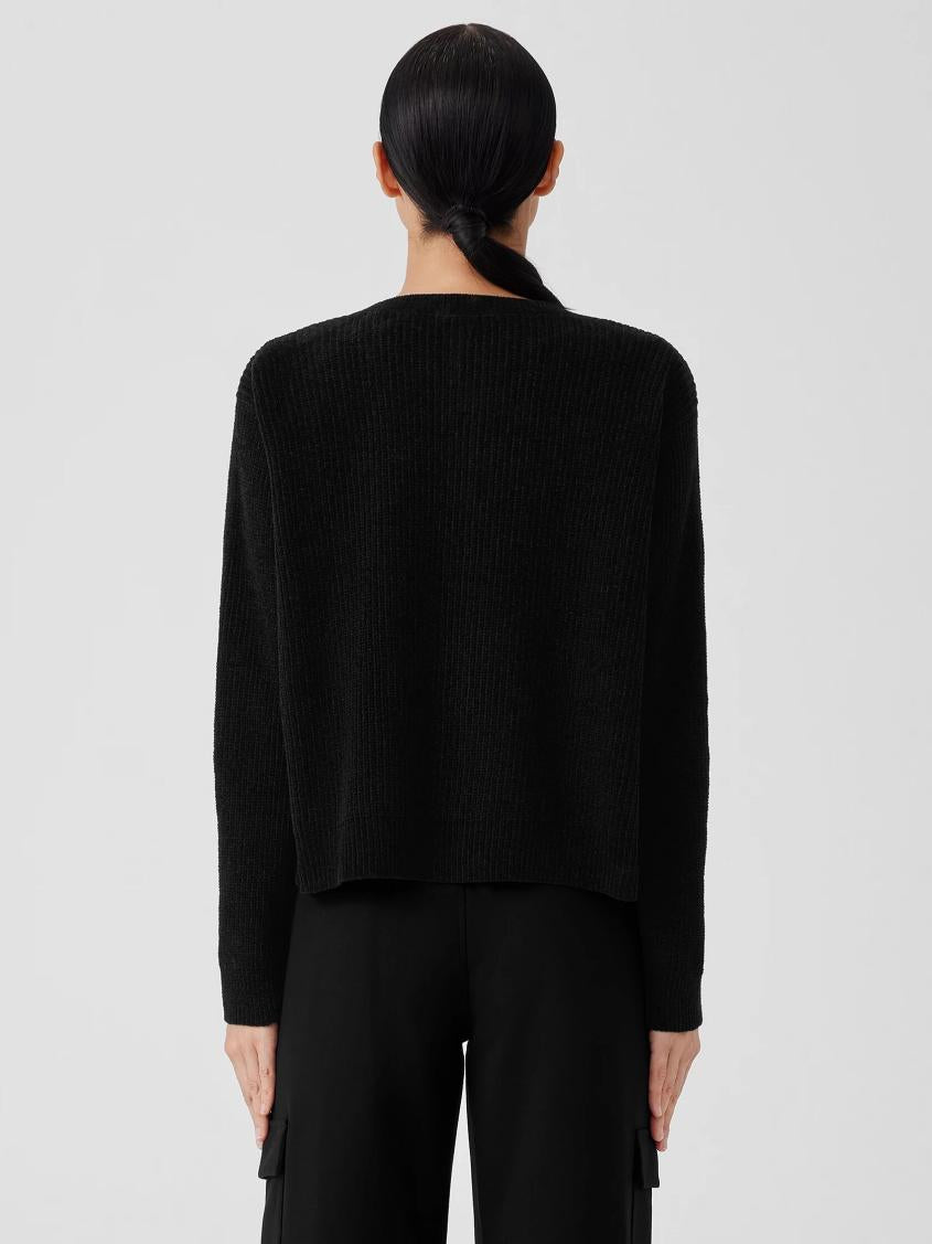 Eileen Fisher Sweaters &amp; Cardigans | Organic Cotton Chenille Crew Neck Cardigan Black - Women