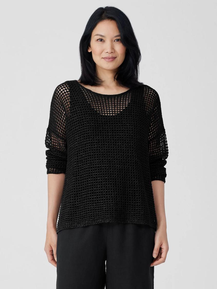 Eileen Fisher Sweaters &amp; Cardigans | Organic Linen Délavé Round Neck Top Black - Women