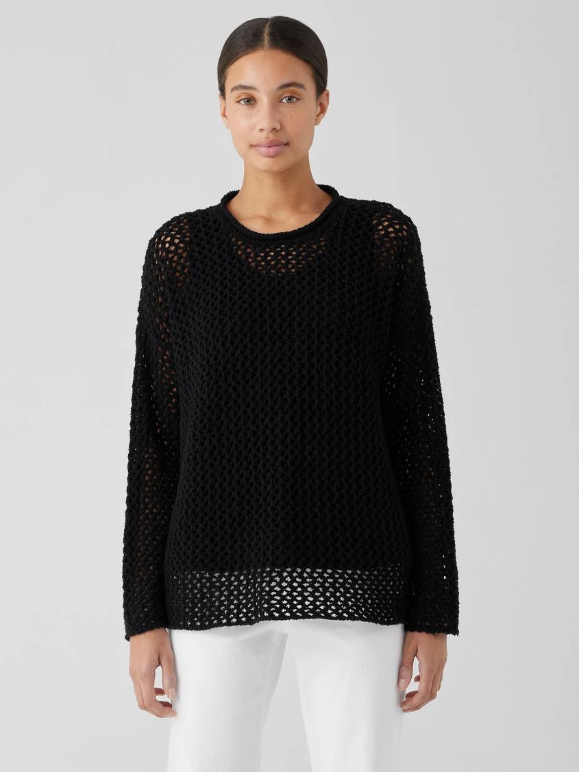 Eileen Fisher Sweaters &amp; Cardigans | Peruvian Organic Cotton Boucle Crew Neck Top Black - Women
