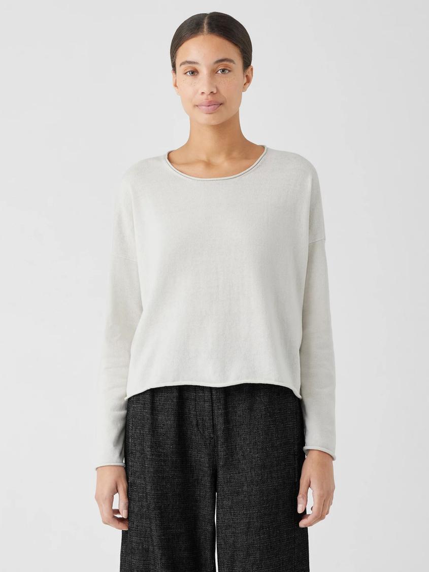 Eileen Fisher Sweaters &amp; Cardigans | Peruvian Organic Cotton Crepe Crew Neck Top Bone - Women