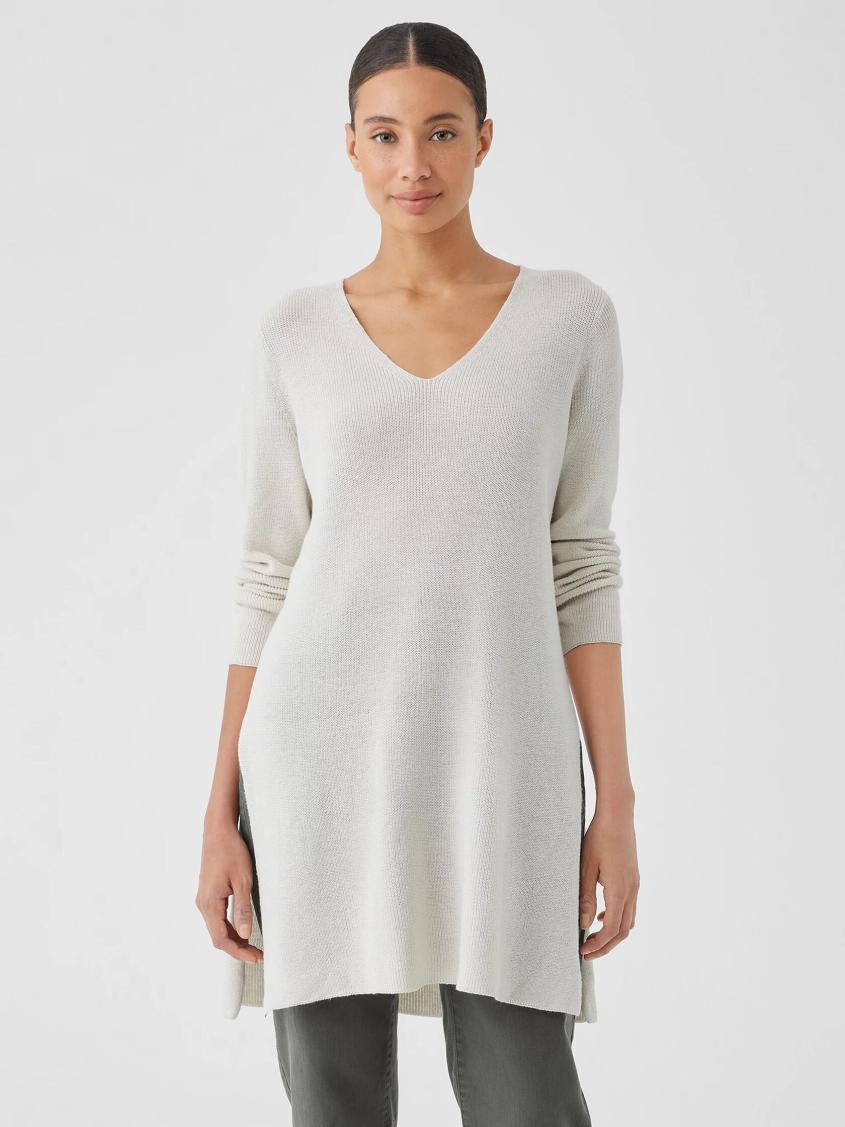 Eileen Fisher Sweaters &amp; Cardigans | Peruvian Organic Cotton Crepe V-Neck Long Top Black - Women