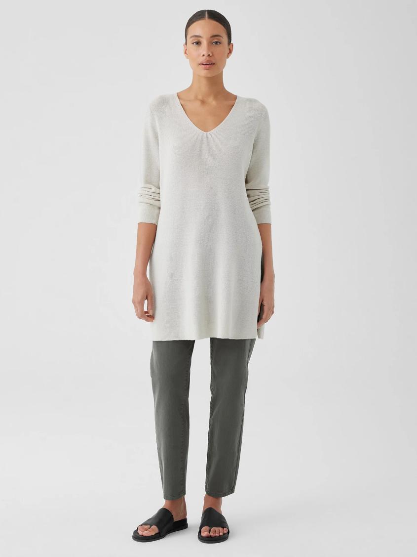 Eileen Fisher Sweaters &amp; Cardigans | Peruvian Organic Cotton Crepe V-Neck Long Top Black - Women