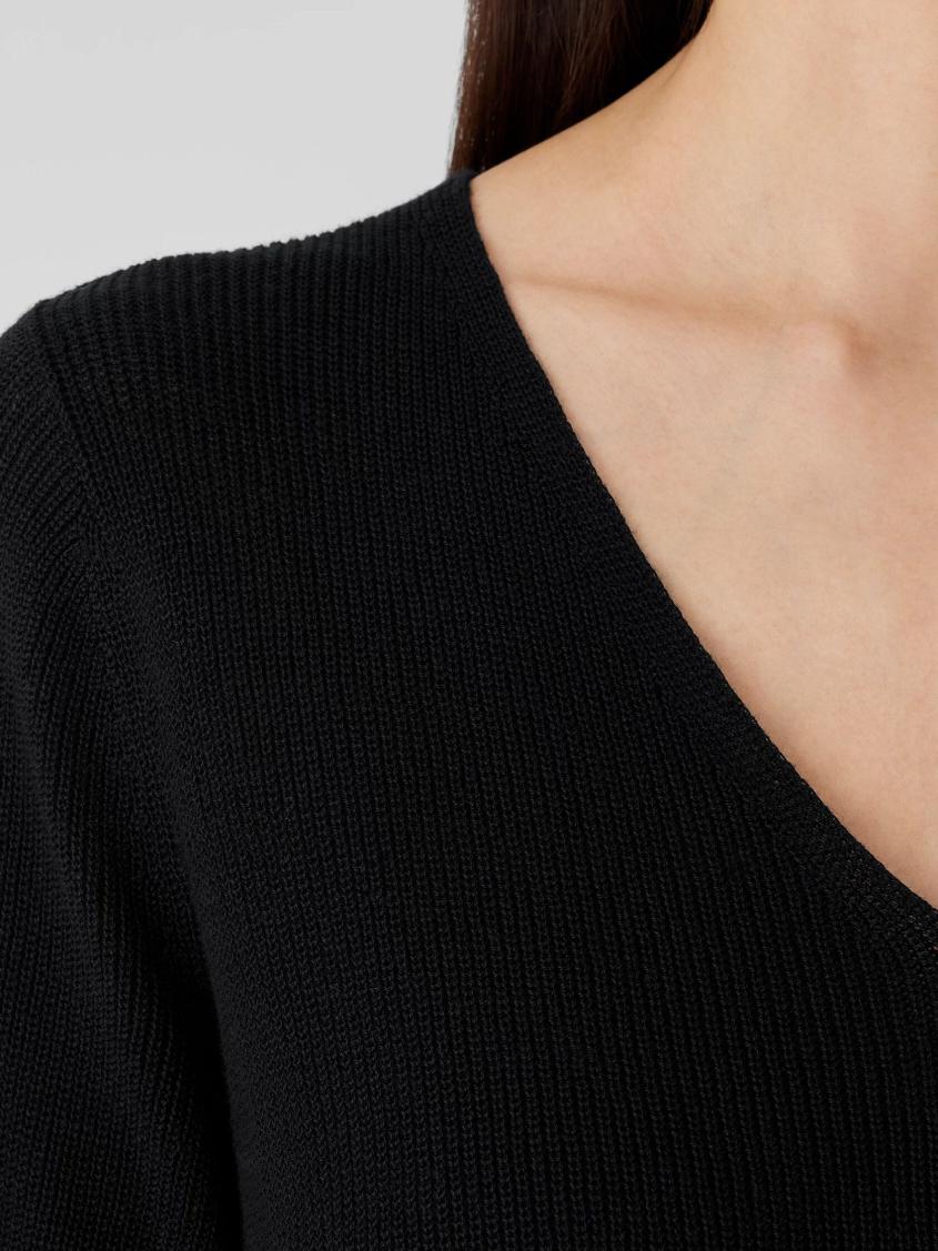 Eileen Fisher Sweaters &amp; Cardigans | Peruvian Organic Cotton Crepe V-Neck Long Top Black - Women
