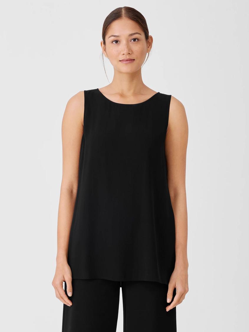 Eileen Fisher Tanks &amp; Camis | Silk Georgette Crepe Ballet Neck Tank Black - Women