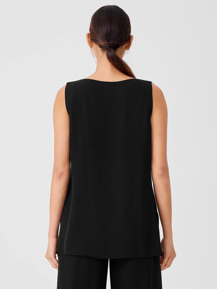Eileen Fisher Tanks &amp; Camis | Silk Georgette Crepe Ballet Neck Tank Black - Women