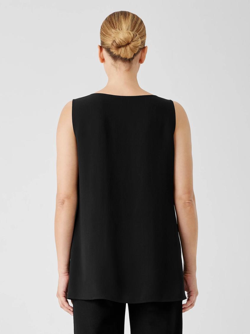 Eileen Fisher Tanks &amp; Camis | Silk Georgette Crepe Ballet Neck Tank Black - Women