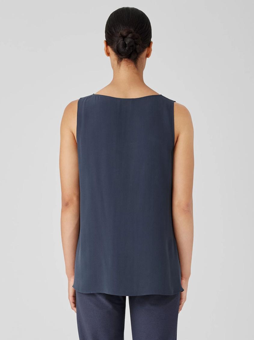 Eileen Fisher Tanks &amp; Camis | Silk Georgette Crepe Ballet Neck Tank Ocean - Women