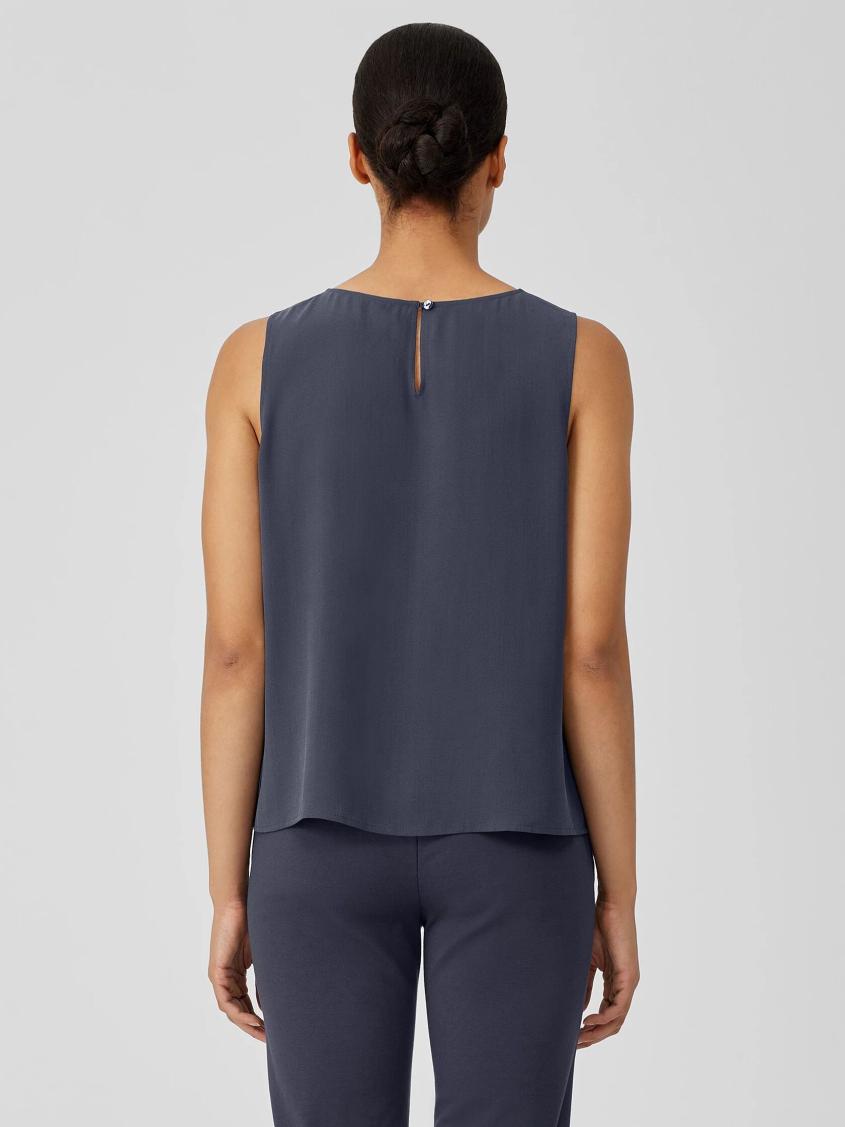 Eileen Fisher Tanks &amp; Camis | Silk Georgette Crepe Jewel Neck Tank Ocean - Women