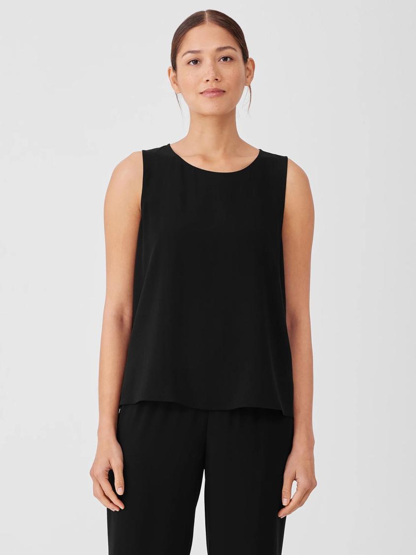 Eileen Fisher Tanks &amp; Camis | Silk Georgette Crepe Round Neck Tank Black - Women