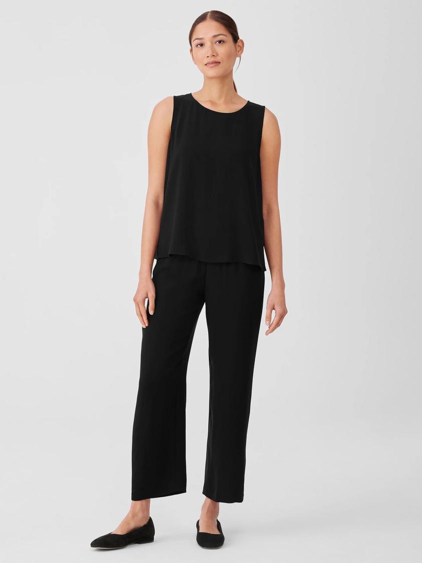 Eileen Fisher Tanks &amp; Camis | Silk Georgette Crepe Round Neck Tank Black - Women
