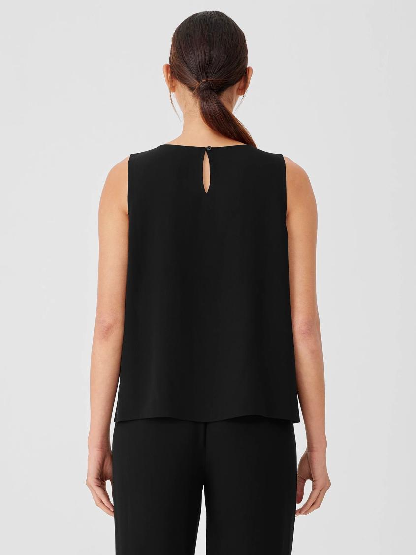 Eileen Fisher Tanks &amp; Camis | Silk Georgette Crepe Round Neck Tank Black - Women