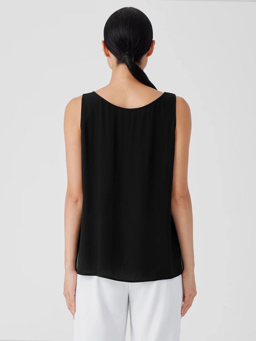 Eileen Fisher Tanks &amp; Camis | Silk Georgette Crepe Scoop Neck Tank Black - Women
