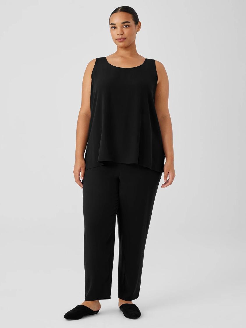 Eileen Fisher Tanks &amp; Camis | Silk Georgette Crepe Scoop Neck Tank Black - Women