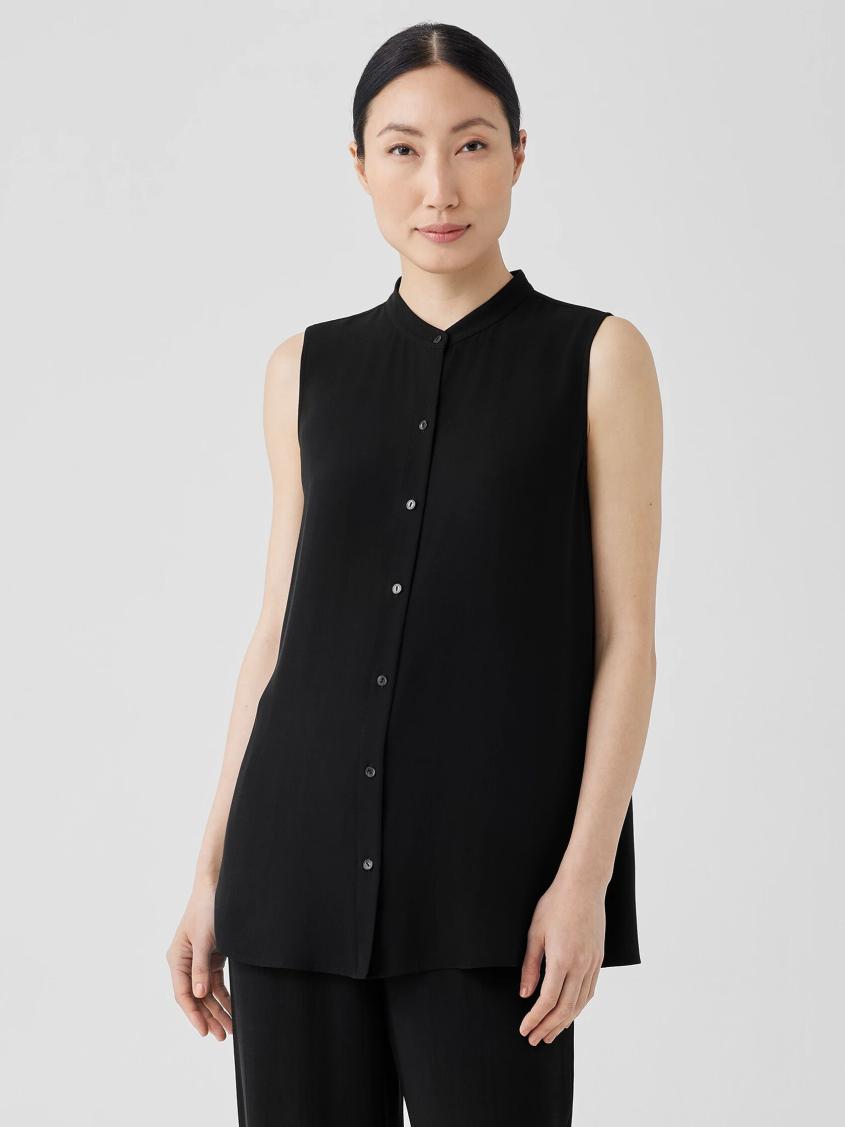 Eileen Fisher Tanks &amp; Camis | Silk Georgette Crepe Sleeveless Shirt Black - Women