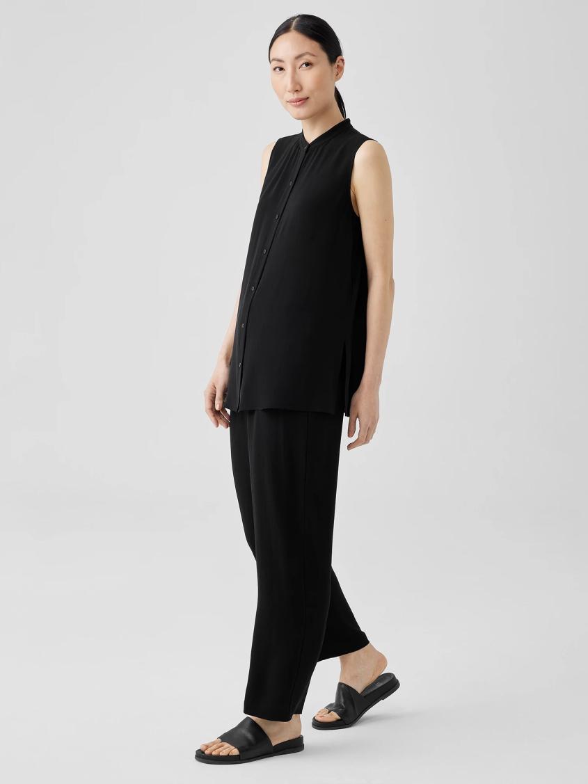 Eileen Fisher Tanks &amp; Camis | Silk Georgette Crepe Sleeveless Shirt Black - Women