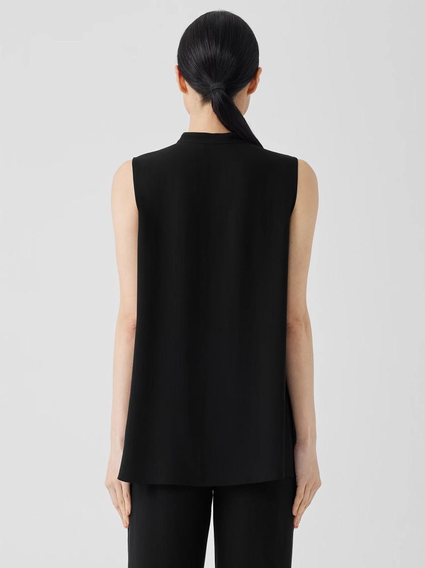 Eileen Fisher Tanks &amp; Camis | Silk Georgette Crepe Sleeveless Shirt Black - Women