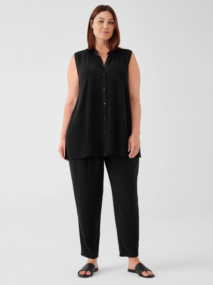 Eileen Fisher Tanks &amp; Camis | Silk Georgette Crepe Sleeveless Shirt Black - Women
