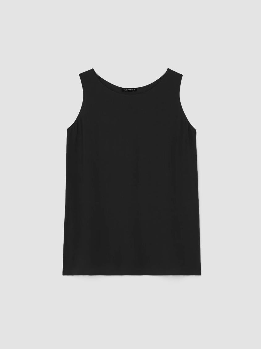Eileen Fisher Tanks &amp; Camis | Silk Georgette Crepe Ballet Neck Long Tank Black - Women