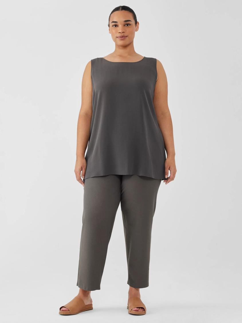 Eileen Fisher Tanks &amp; Camis | Silk Georgette Crepe Ballet Neck Long Tank Grove - Women