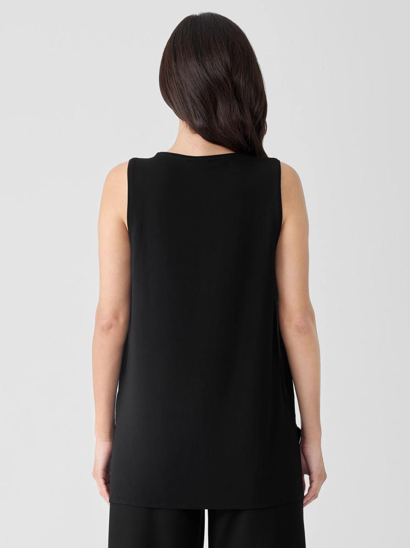 Eileen Fisher Tanks &amp; Camis | Stretch Jersey Knit Crew Neck Long Tank Black - Women