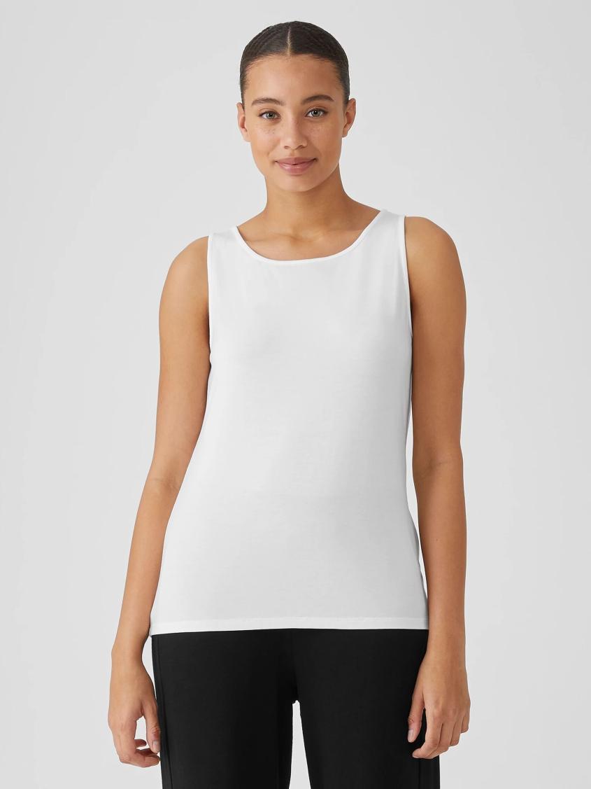 Eileen Fisher Tanks &amp; Camis | Stretch Jersey Knit Jewel Neck Tank White - Women