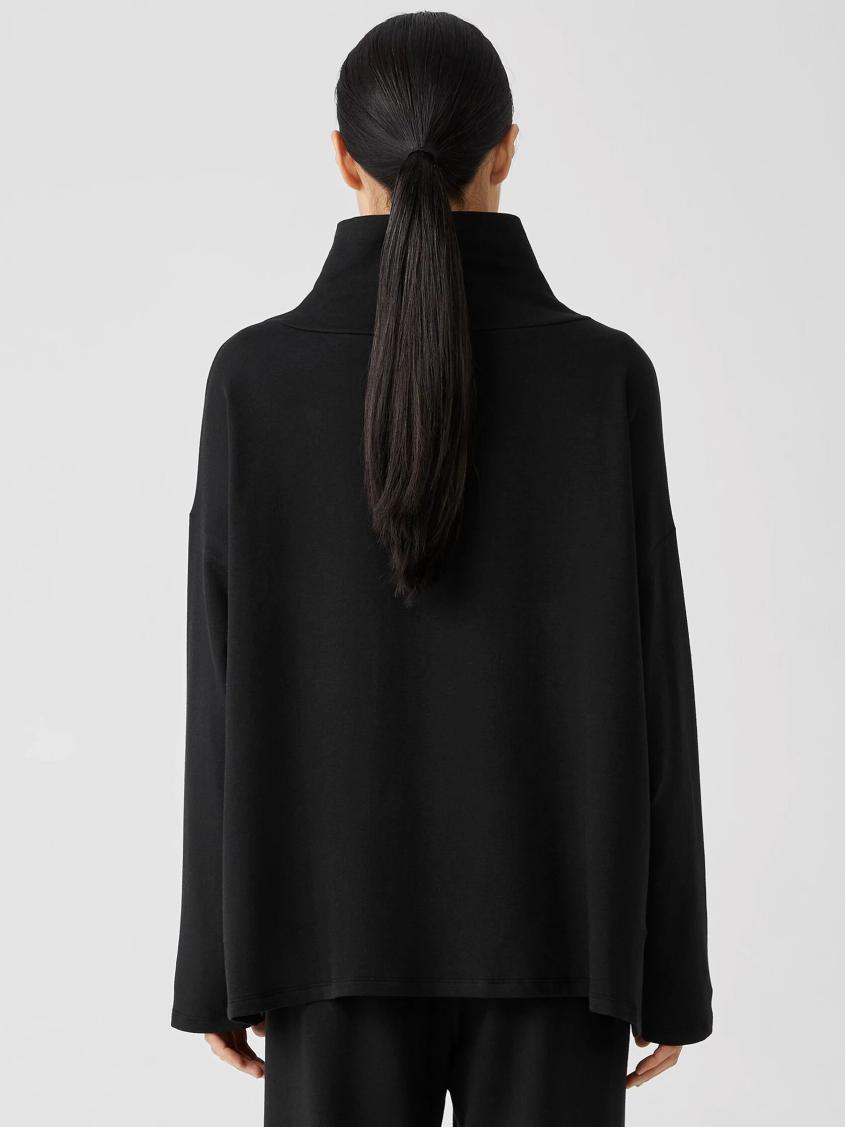 Eileen Fisher Tops &amp; Tees | Cozy Brushed Terry Funnel Hug Neck Box-Top Black - Women