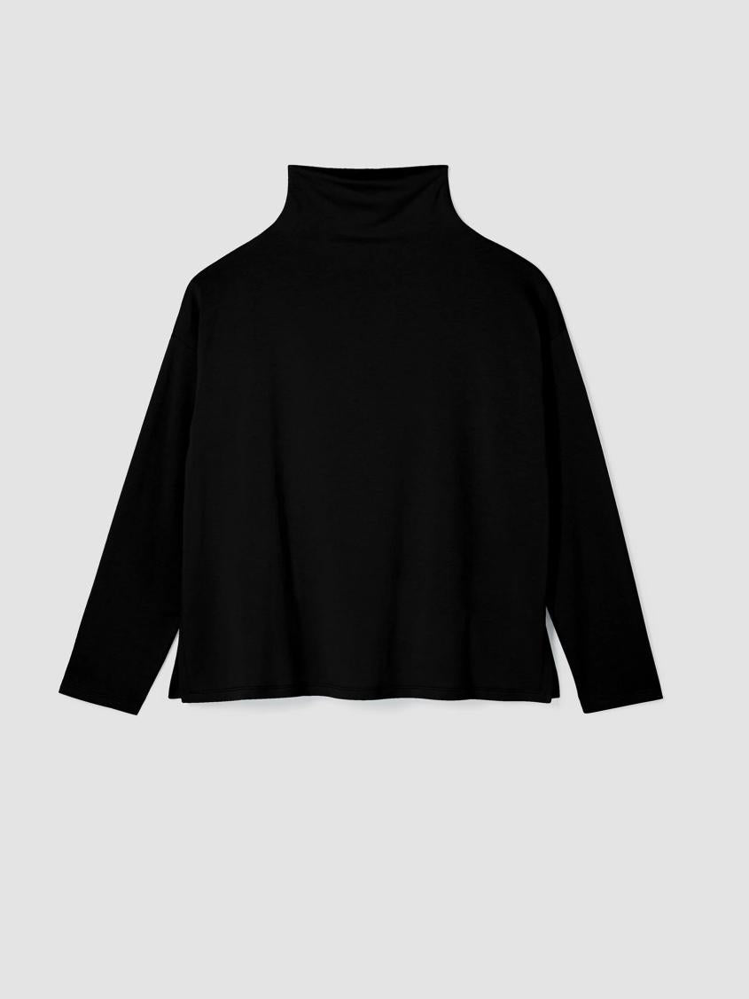 Eileen Fisher Tops &amp; Tees | Cozy Brushed Terry Funnel Hug Neck Box-Top Black - Women